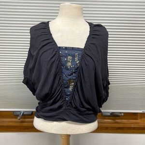 Free People Blue Dohlman Sleeve Cropped Top Size Small